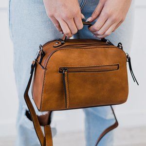 Vegan Leather Zipper Closure Crossbody Shoulder Bag